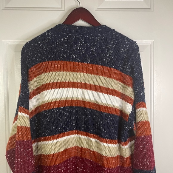 Upwest knitted multi color striped open front sweater cardigan. - Picture 8 of 9